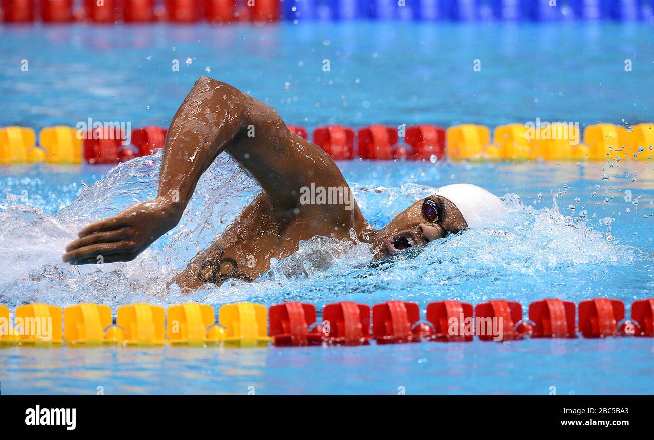 Barbados' Bradley Verbündeter auf seinem Weg zum Gewinn der 400-m-Einzelperson Medley Heat seiner Männer Stockfoto