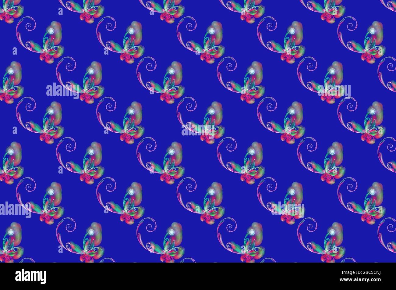Fraktaler Flug eines Schmetterlings auf blauem Hintergrund Stockfoto