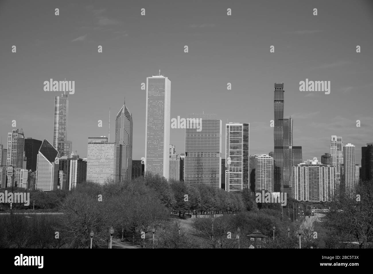 Blick auf die Innenstadt von Chicago, der drittbevölkerungsreichsten Stadt der USA. Stockfoto