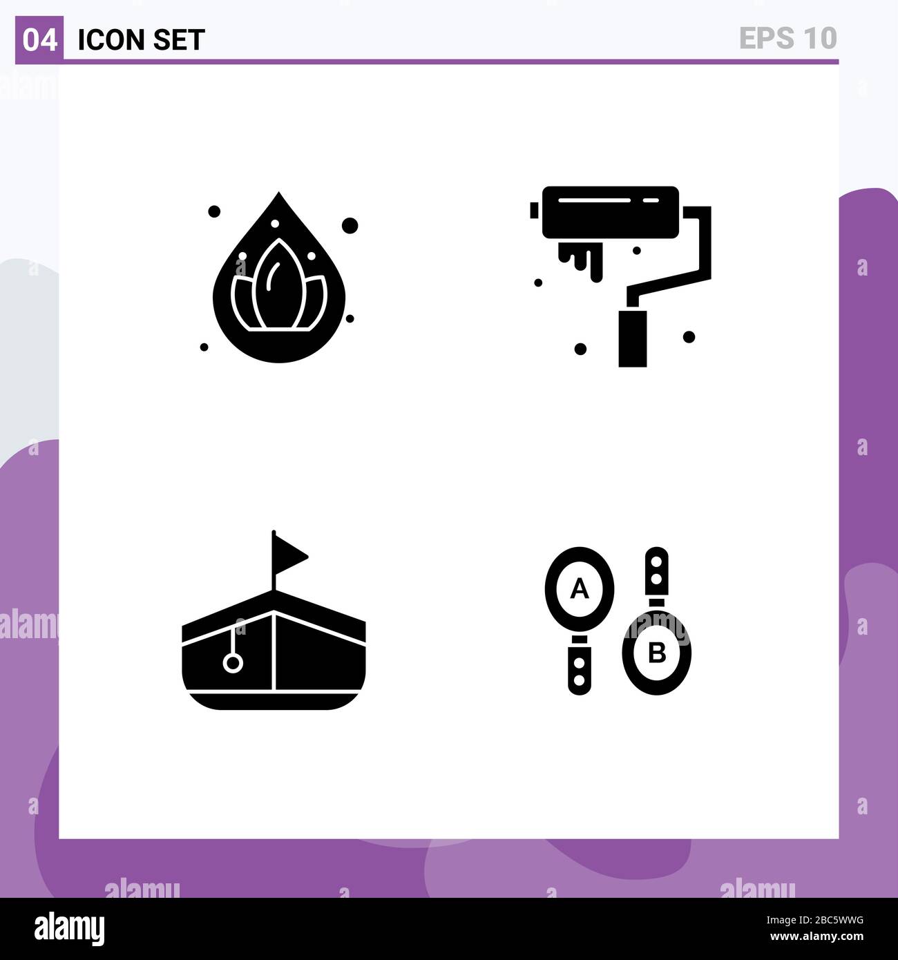 4 Benutzeroberfläche Solid Glyph Pack mit modernen Zeichen und Symbolen für Wasser, Transport, Kunst, Walze, Suche nach editierbaren Vektordesignelementen Stock Vektor