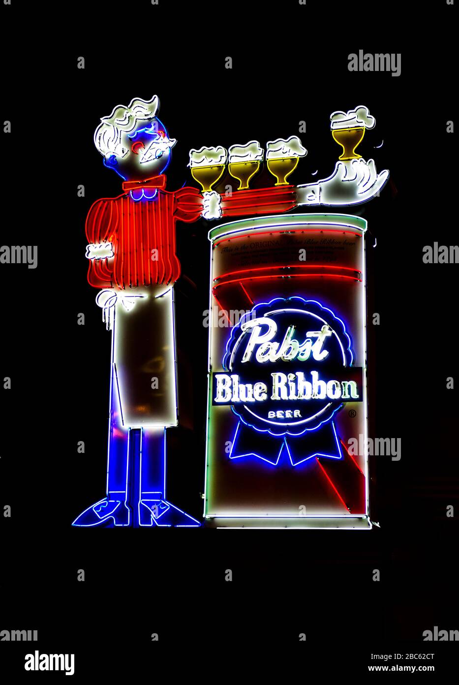 Pabst Blue Ribbon Neon Anmelden an der Fremont Street, Downtown Las Vegas, Nevada. Stockfoto