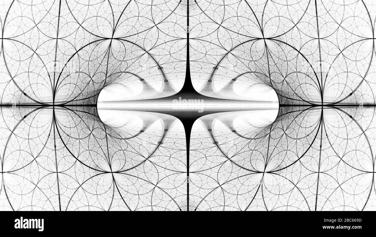 4-dimensionales Objekt im Raum invertierter Schwarz-Weiß-Effekt, computergenerierte abstrakte intenistische Karte Stockfoto