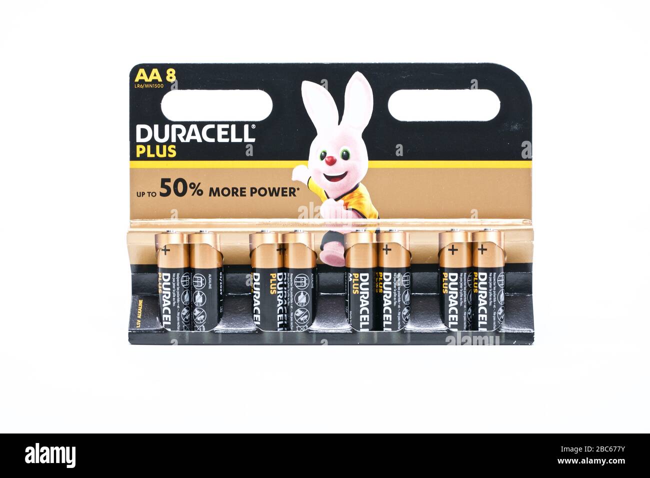 Duracell alkaline Batterien mit hoher Leistung Stockfoto