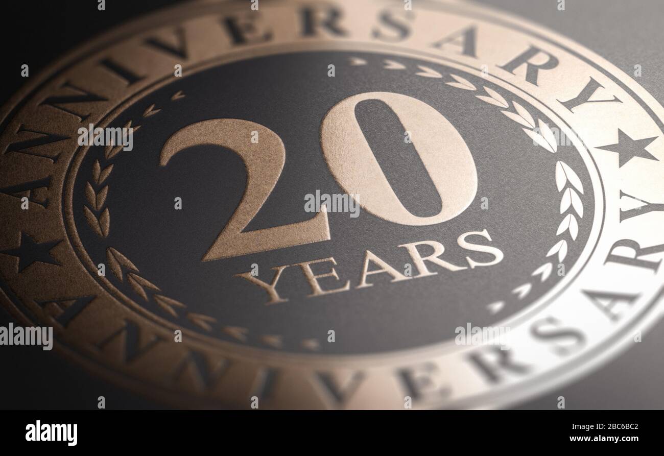Goldene Markierung über schwarzem Hintergrund mit dem Text 10 Jahre Jubiläum. Festansage. 3D-Abbildung. Stockfoto