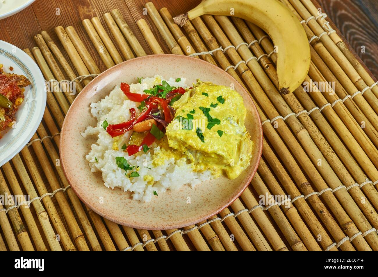 Goan Cod Curry, an der Westküste Indiens gelegen, regionale Küche, bekannt für Meeresfrüchte und Kokosmilch Stockfoto