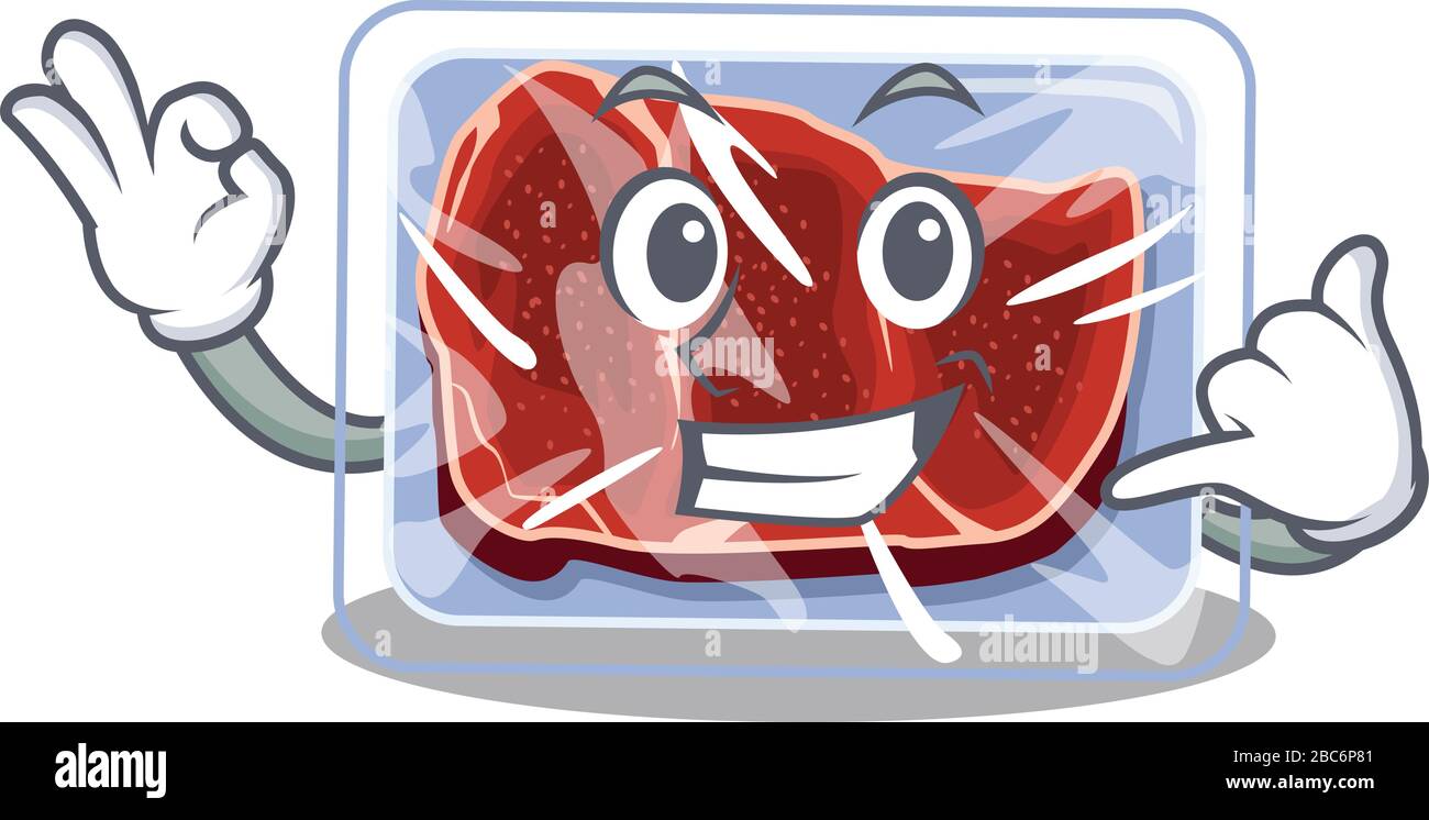 Cartoon-Design von gefrorenem Rindfleisch mit "Call Me Funny"-Geste Stock Vektor