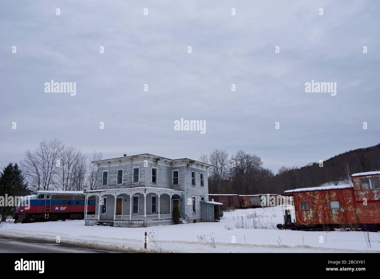 Coopertown Junction USA - 5. Januar 2014 - alte Züge im Schnee Stockfoto
