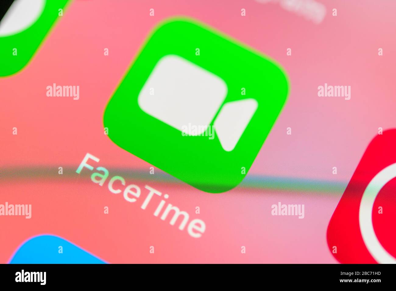 FaceTime, Video-Chat-Dienst, App-Symbol, iOS, Anzeige auf dem Display von Handy, Smartphone, Detail, Vollformat Stockfoto