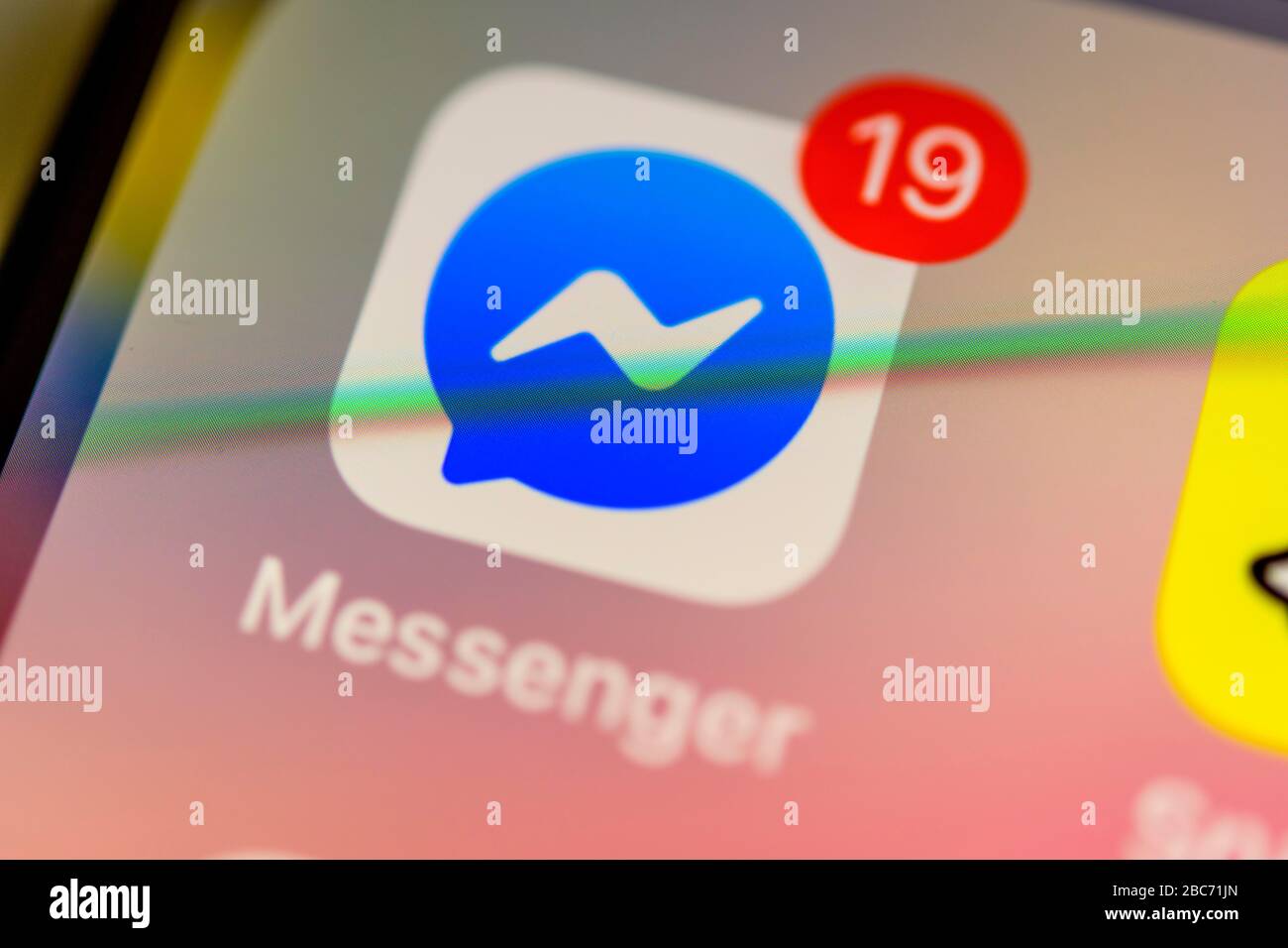 Facebook-Messenger-App, soziales Netzwerk, App-Symbol, Anzeige auf dem Display von Handy, Smartphone, Detail, Vollformat Stockfoto
