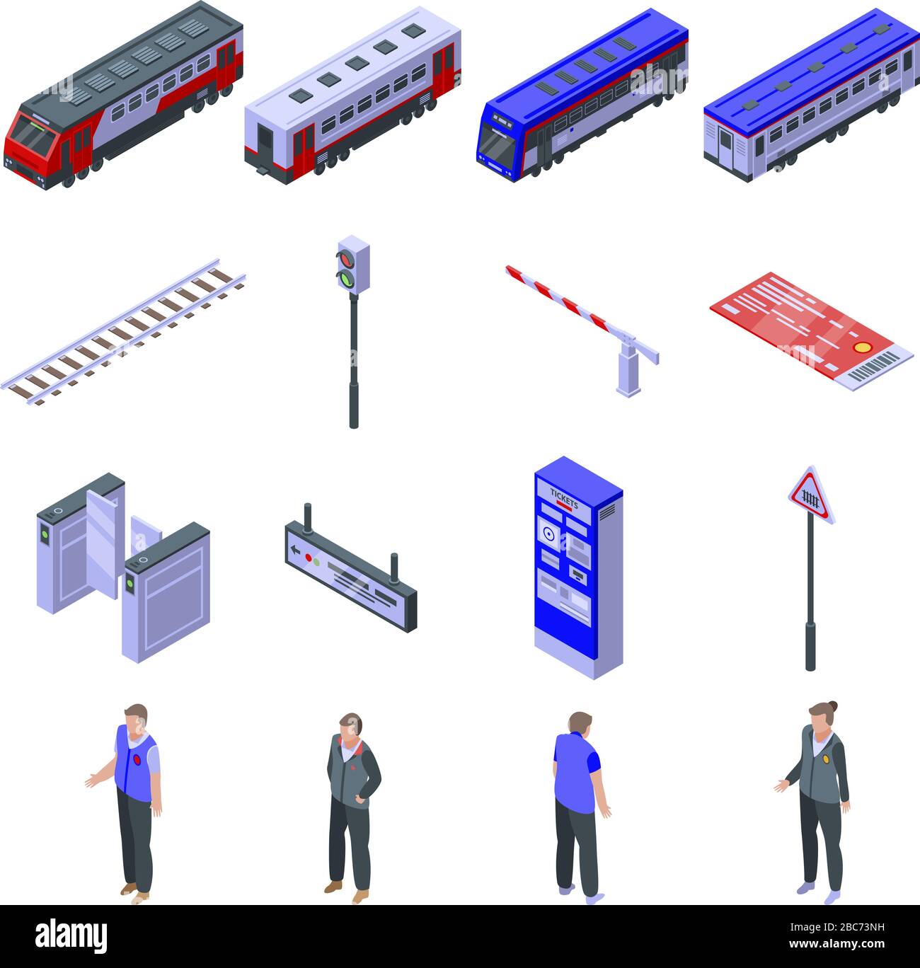 Symbole für den elektrischen Zugführer festgelegt, isometrischer Stil Stock Vektor