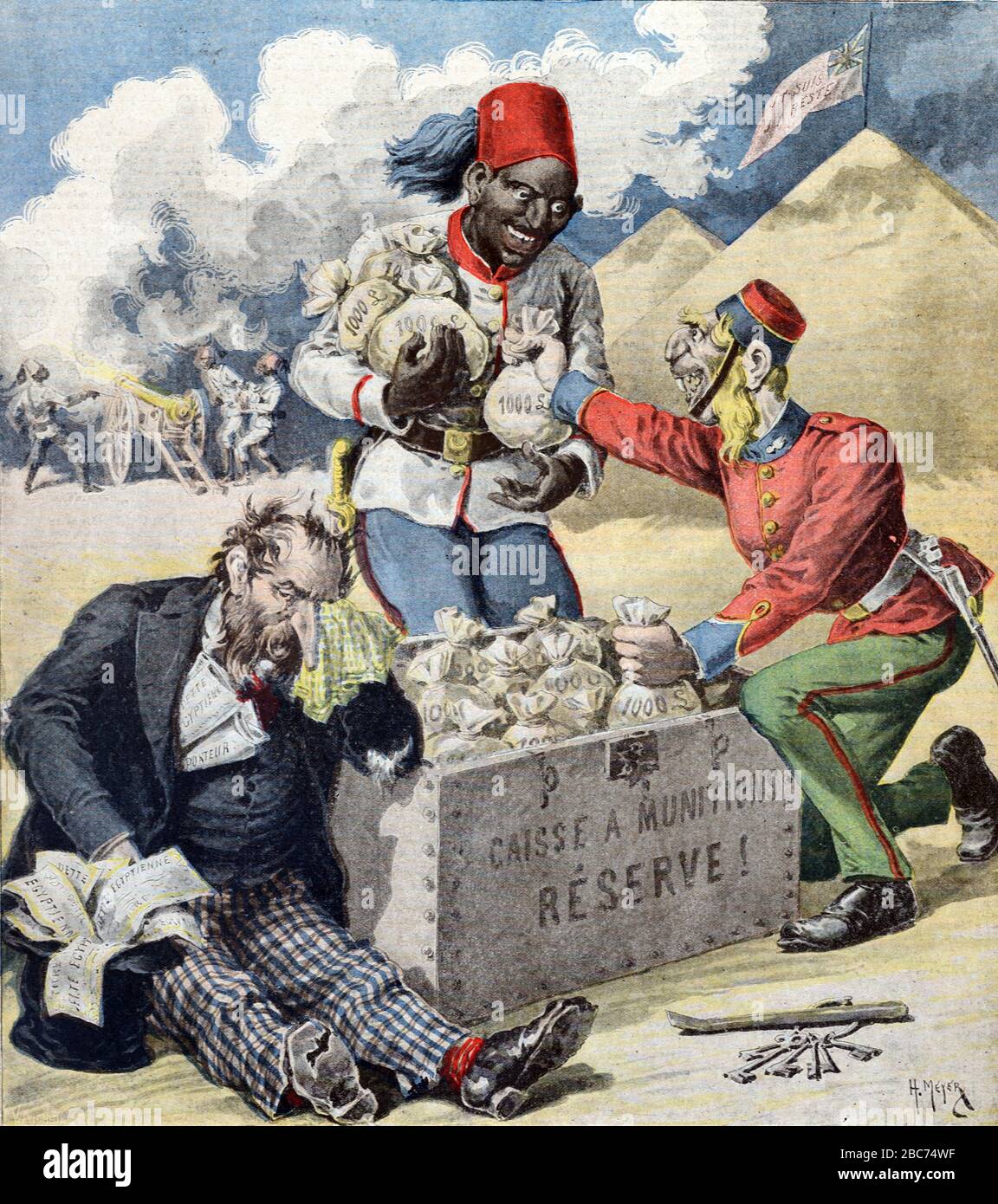 Schuldenkrise oder Wirtschaftskrise in Ägypten Juni 1896. Vintage-Illustration oder Gravur Stockfoto
