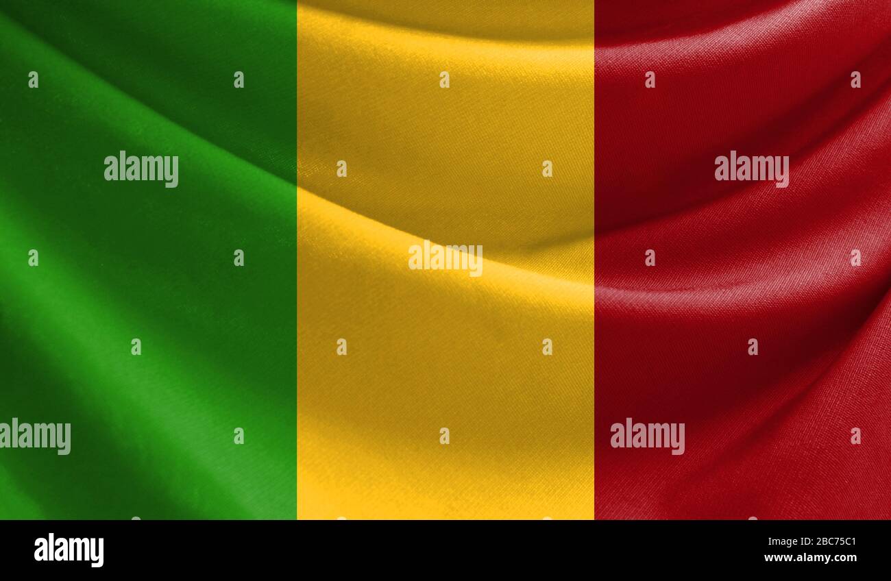 Realistische Flagge Mali an den gewellten Oberfläche des Gewebes Stockfoto