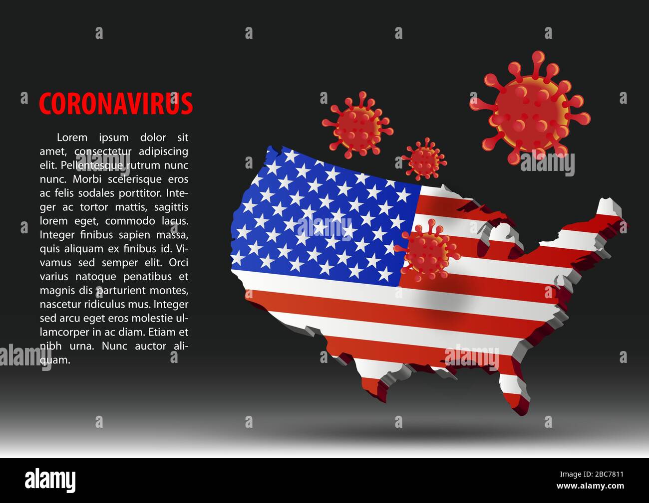 Coronavirus überfliegen die Karte der USA innerhalb der Nationalflaggen, Vektorgrafiken Stock Vektor