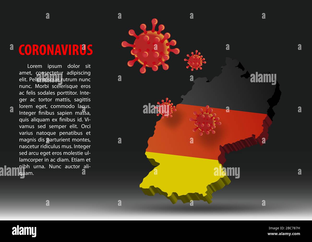 Coronavirus überfliegen die Landkarte deutschlands innerhalb der Nationalflaggen, Vektorgrafiken Stock Vektor