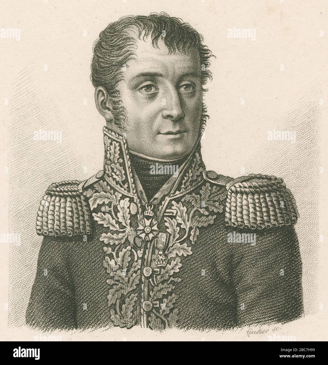 Antike Gravur, Régis Barthélemy Mouton-Duvernet. Régis Barthélemy, Baron Mouton-Duvernet (1771-1816) war ein französischer General, der nach den Hundert Tagen durch die Bourbonen-Restauration hingerichtet wurde. QUELLE: ORIGINALGRAVUR Stockfoto