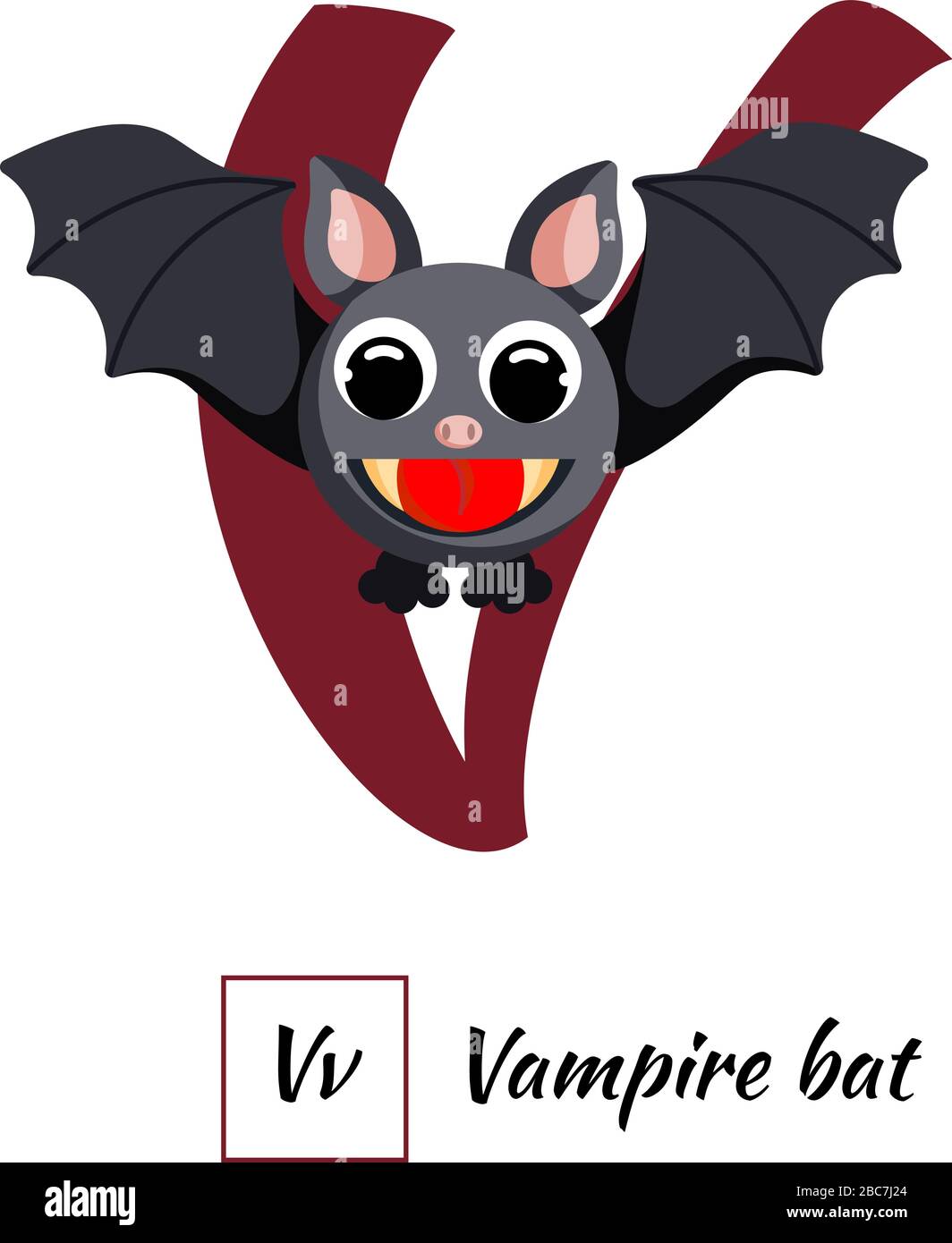 Süßes englisches Tieralphabet Buchstabe V Vektorbild Stock Vektor