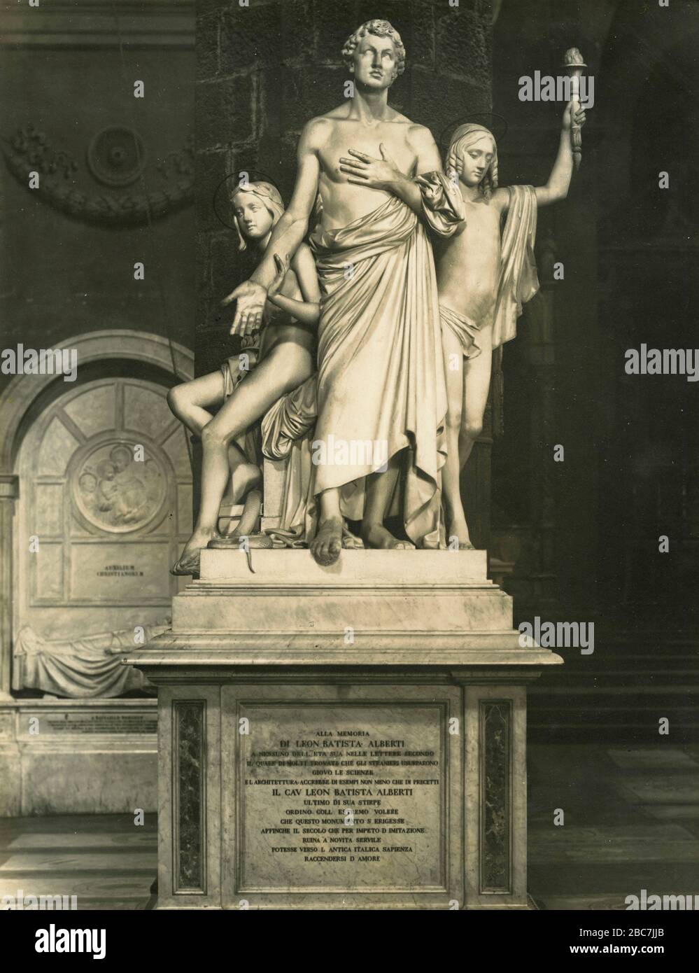 Denkmal für Leon Battista Alberti, Marmorstatue des italienischen Künstlers L. Bartolini, Heilig-Kreuz-Kirche, Florenz, Italien 1920er Jahre Stockfoto