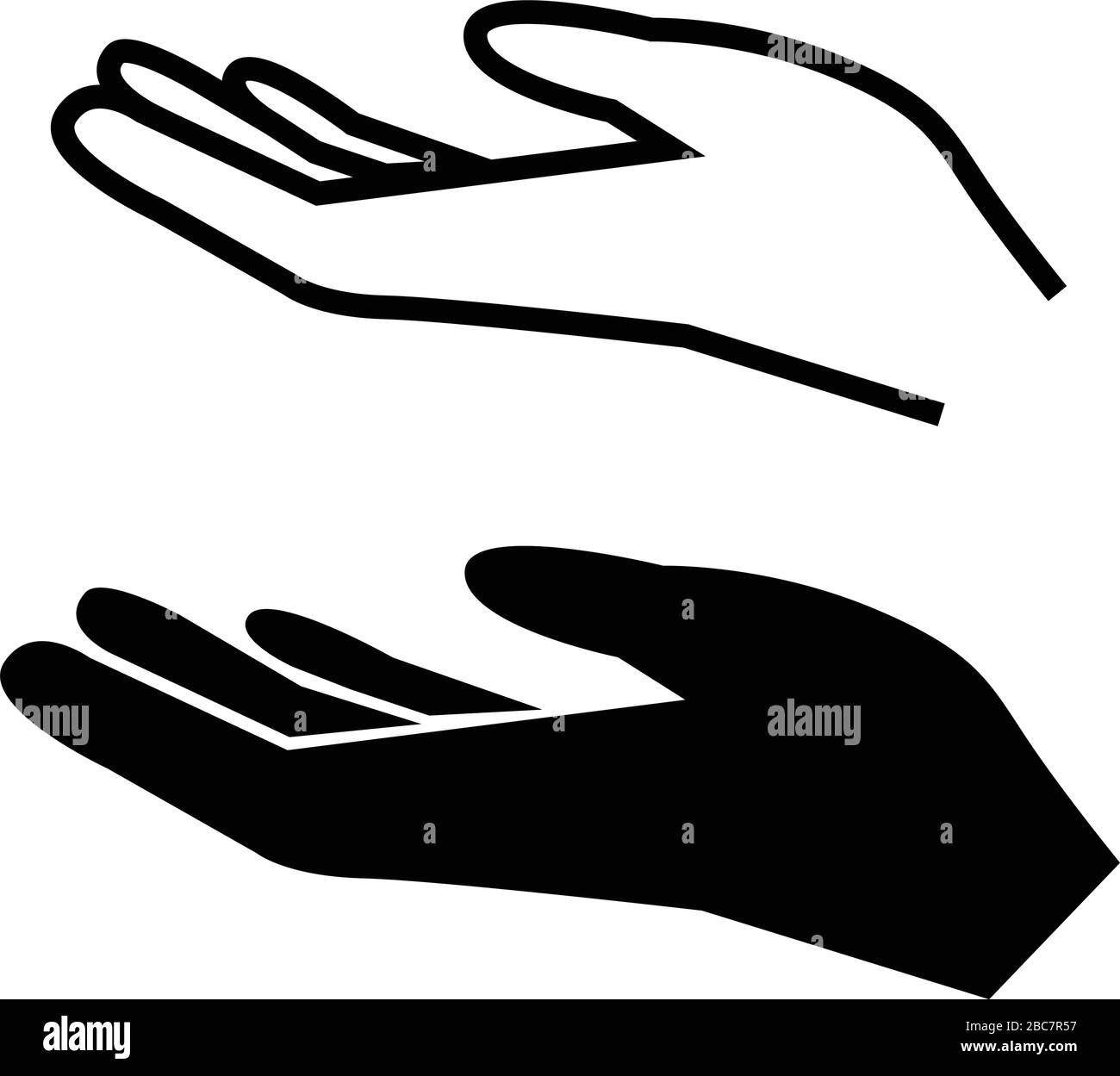 Ausgestreckte Hand Vektor Illustration flach Design isoliert auf weißem Hintergrund Geste Hände Handflächen Demonstrationen Stock Vektor