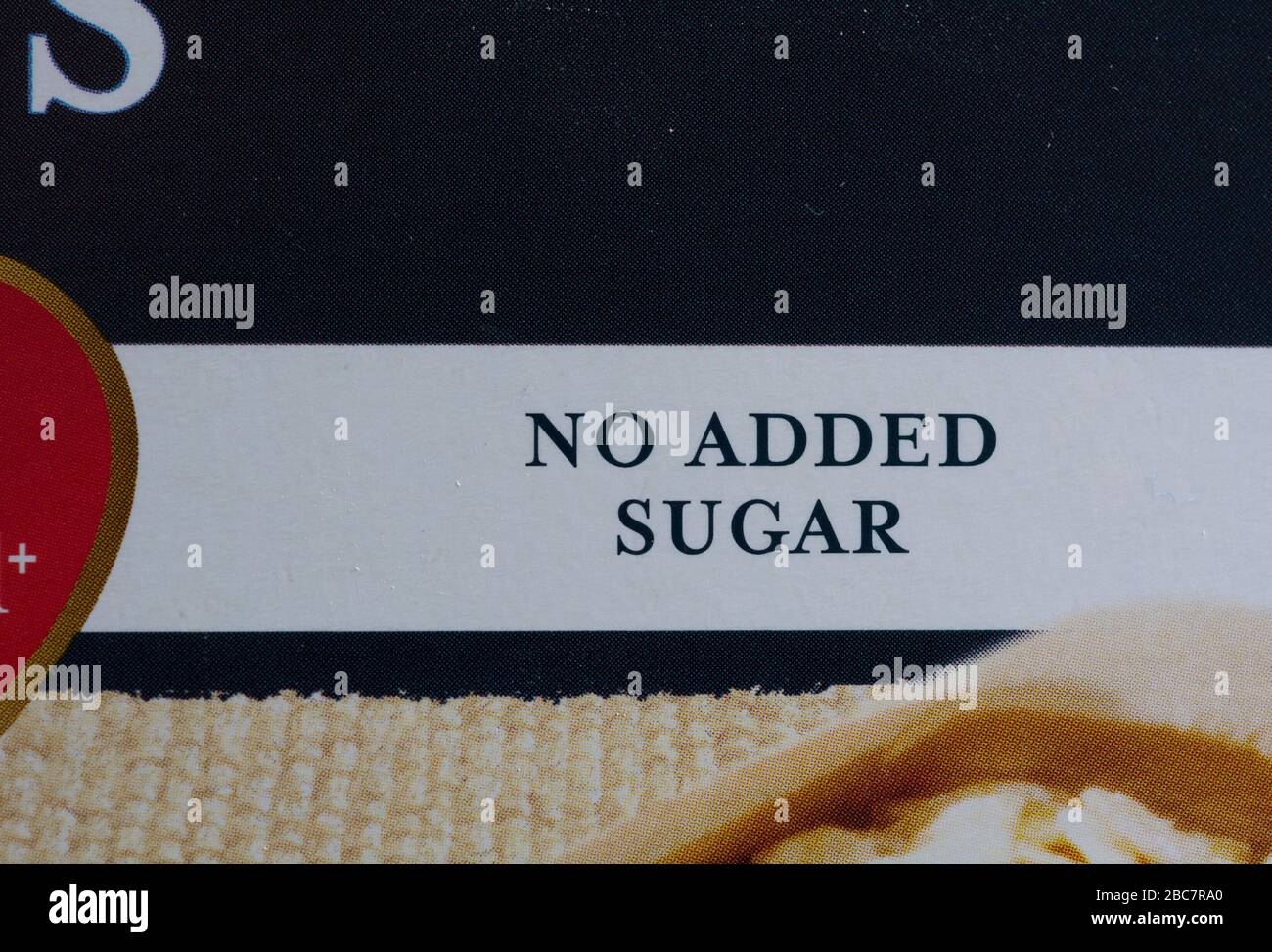Keine Zuckerinformationen in einem Paket von Quäker-Oats hinzugefügt. Stockfoto