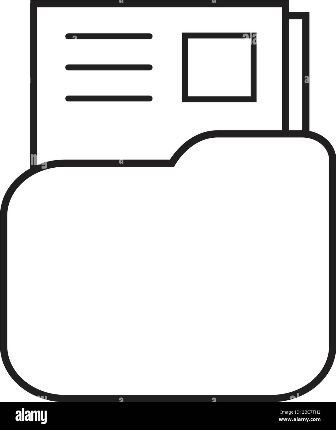 Ordnersymbol mit Stempel und Textdokumentzeile auf weiß isoliert Stock Vektor