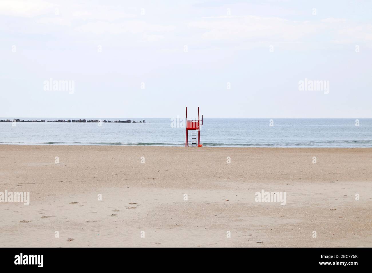 Strand von Mamaia an der Küste des Schwarzen Meeres vor der Saison, Rumänien Stockfoto