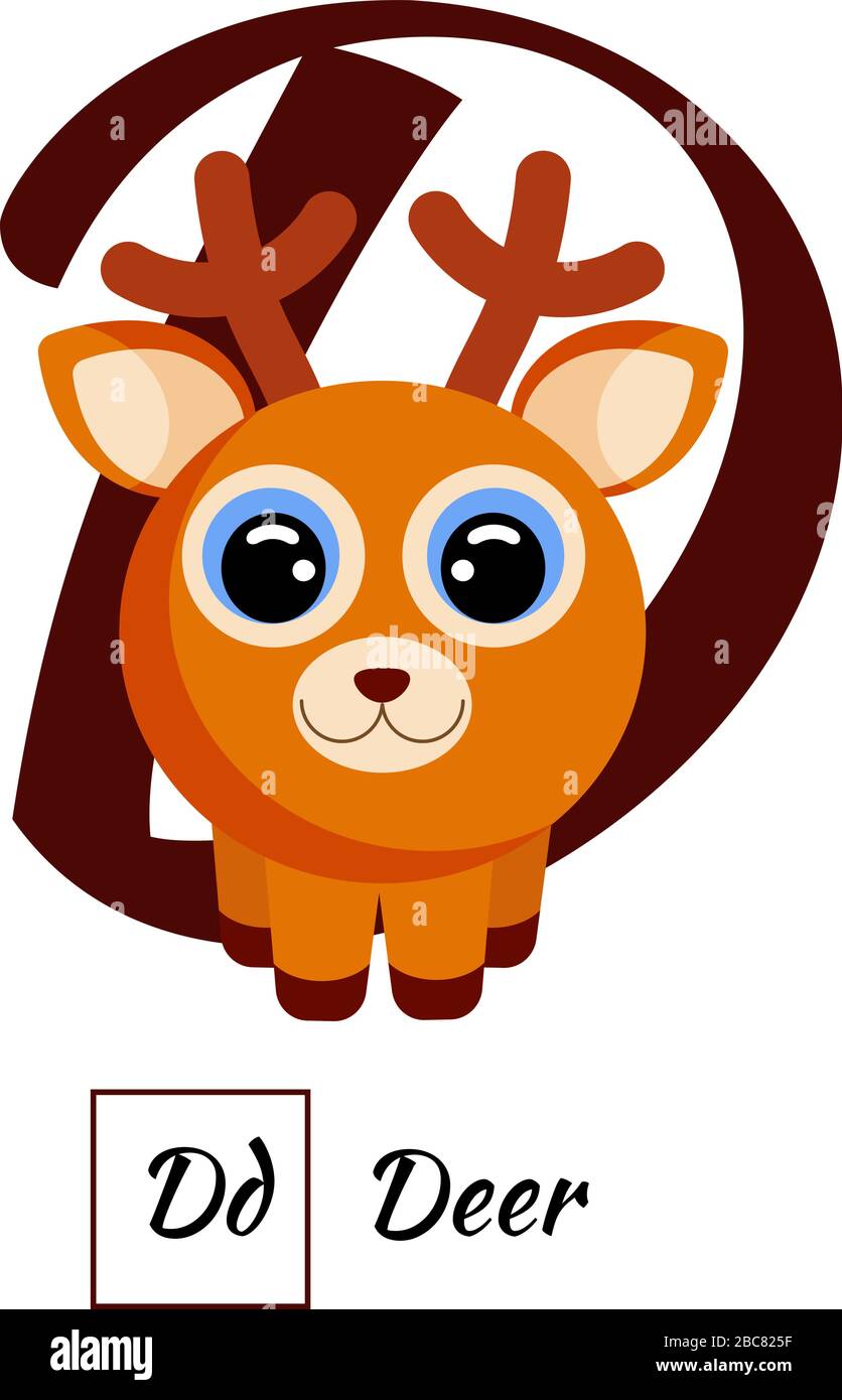 Süßer englischer Tieralphabet Buchstabe D Stock Vektor