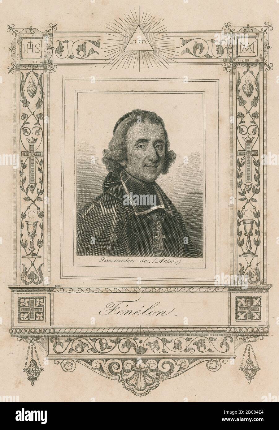 Antike Gravur, François Fénelon. François de Salignac de la Mothe-Fénelon (1651-1715), war ein französischer Römisch-Katholischer Erzbischof, Theologe, Dichter und Schriftsteller. An ihn erinnert heute vor allem der Autor der 1699 erstmals erschienenen Adventures of Telemachus. QUELLE: ORIGINALGRAVUR Stockfoto