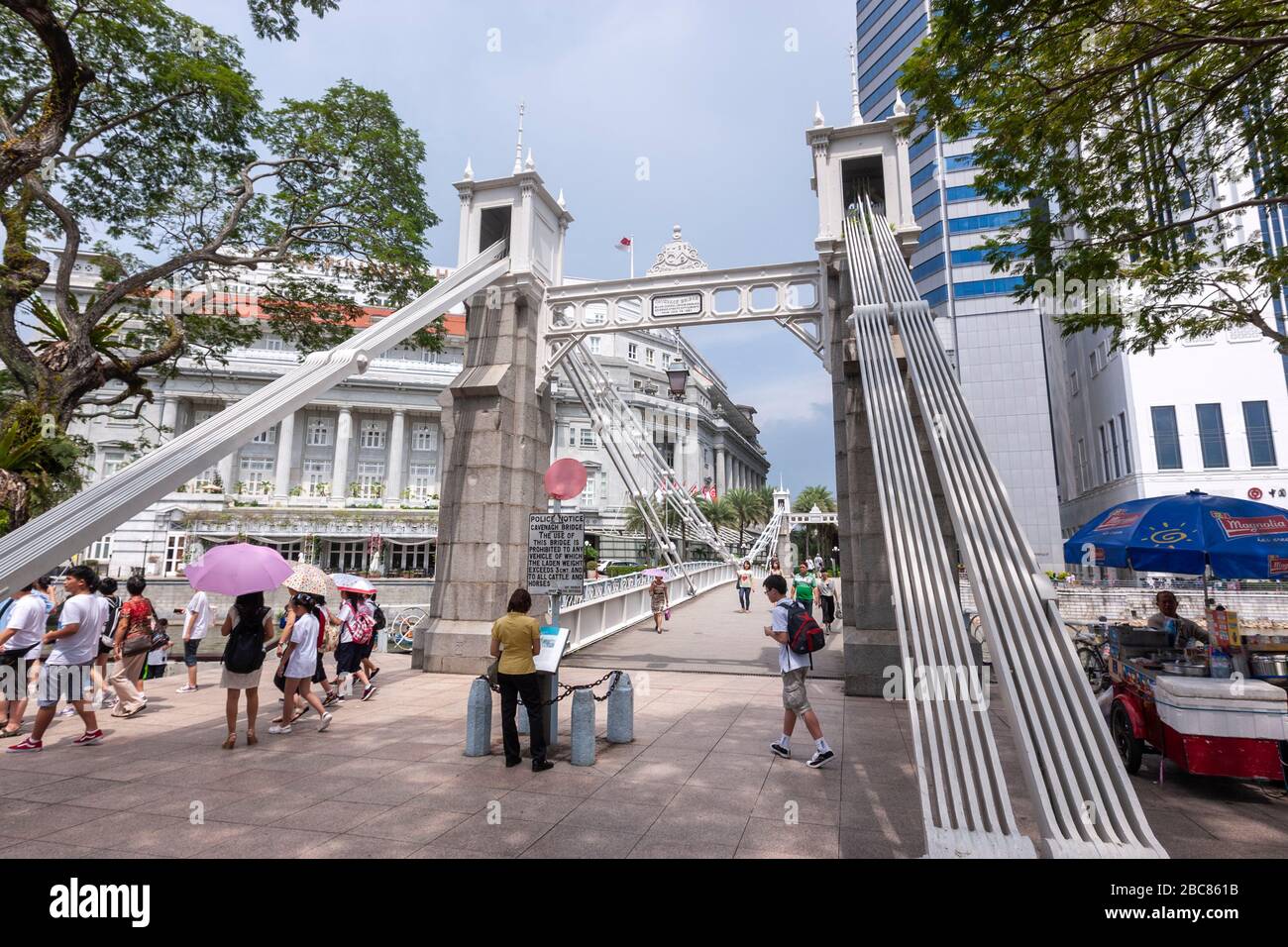 Cavenagh Bridge, Hängebrücke, über den Singapore River, Singapur Stockfoto