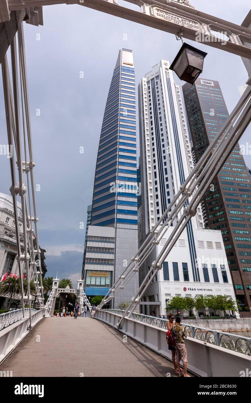 Cavenagh Bridge, Hängebrücke, über den Singapore River, Singapur Stockfoto
