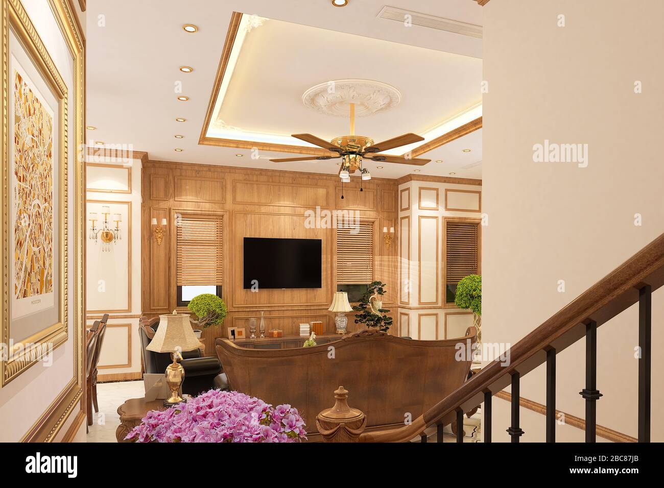 3D-Render von Neo Classic Home Interior Stockfoto