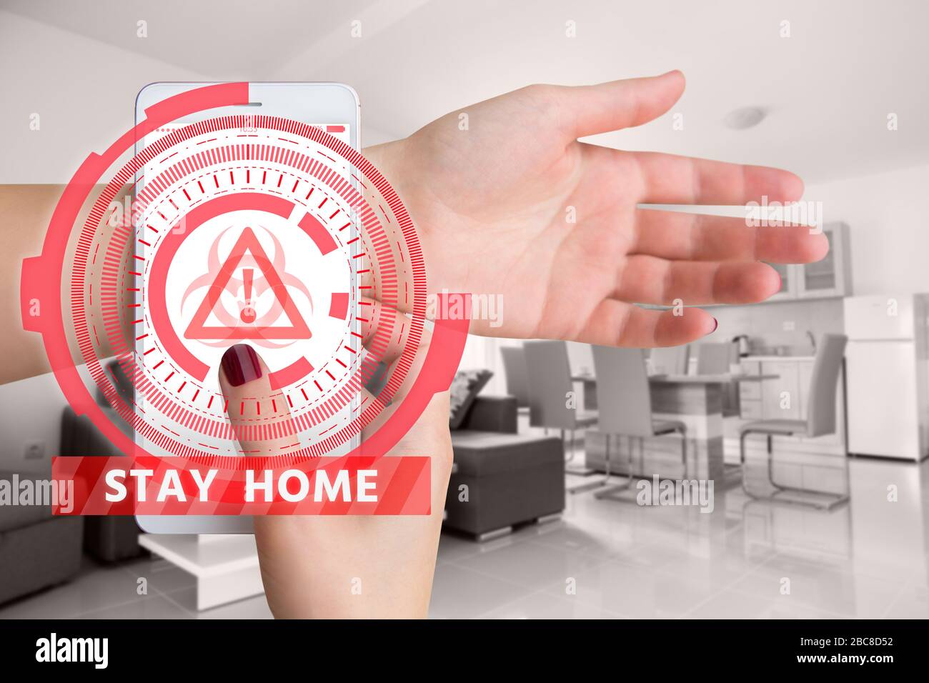 Mobile Anwendung zur Überwachung von gesperrten Patienten in der häuslichen Isolierung Stockfoto