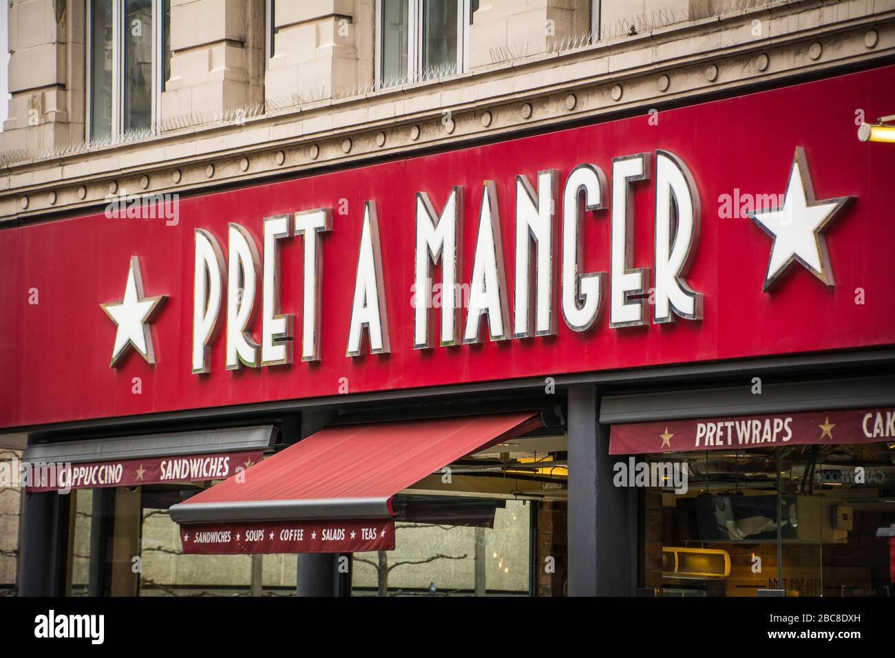 Pret a Manger Store Signage, britische Café-Kette - London Stockfoto