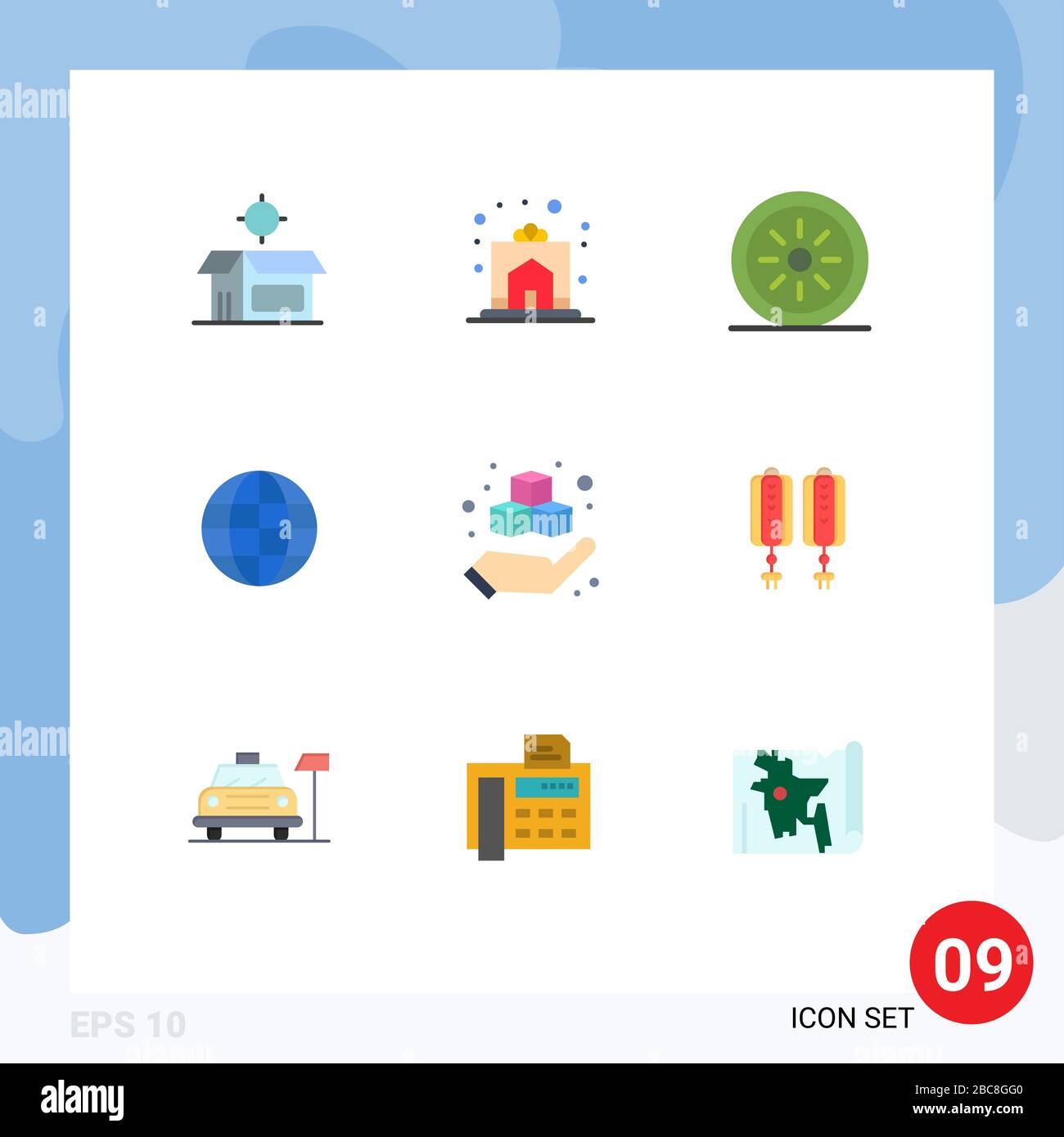 9 Benutzeroberfläche Flat Color Pack mit modernen Zeichen und Symbolen für Druck, ineternet, Haus, Karte, Welt editierbare Vektordesignelemente Stock Vektor