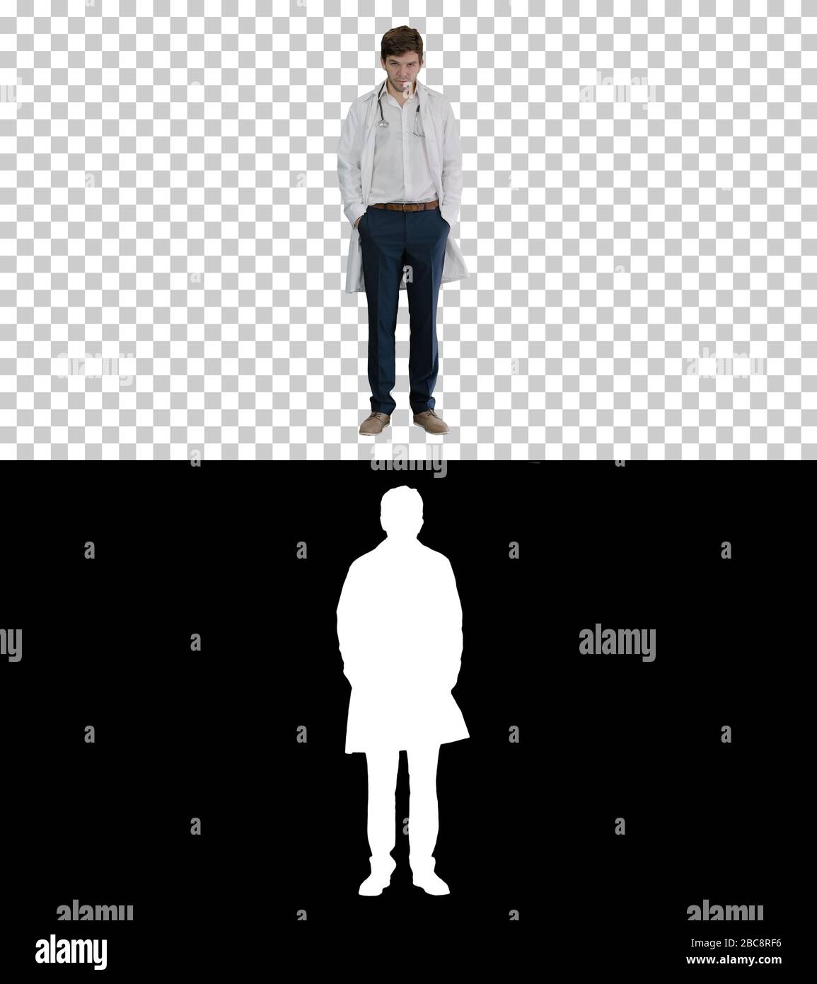 Trauriger junger Mann, der Arzt schüttelte, Alpha Channel Stockfoto