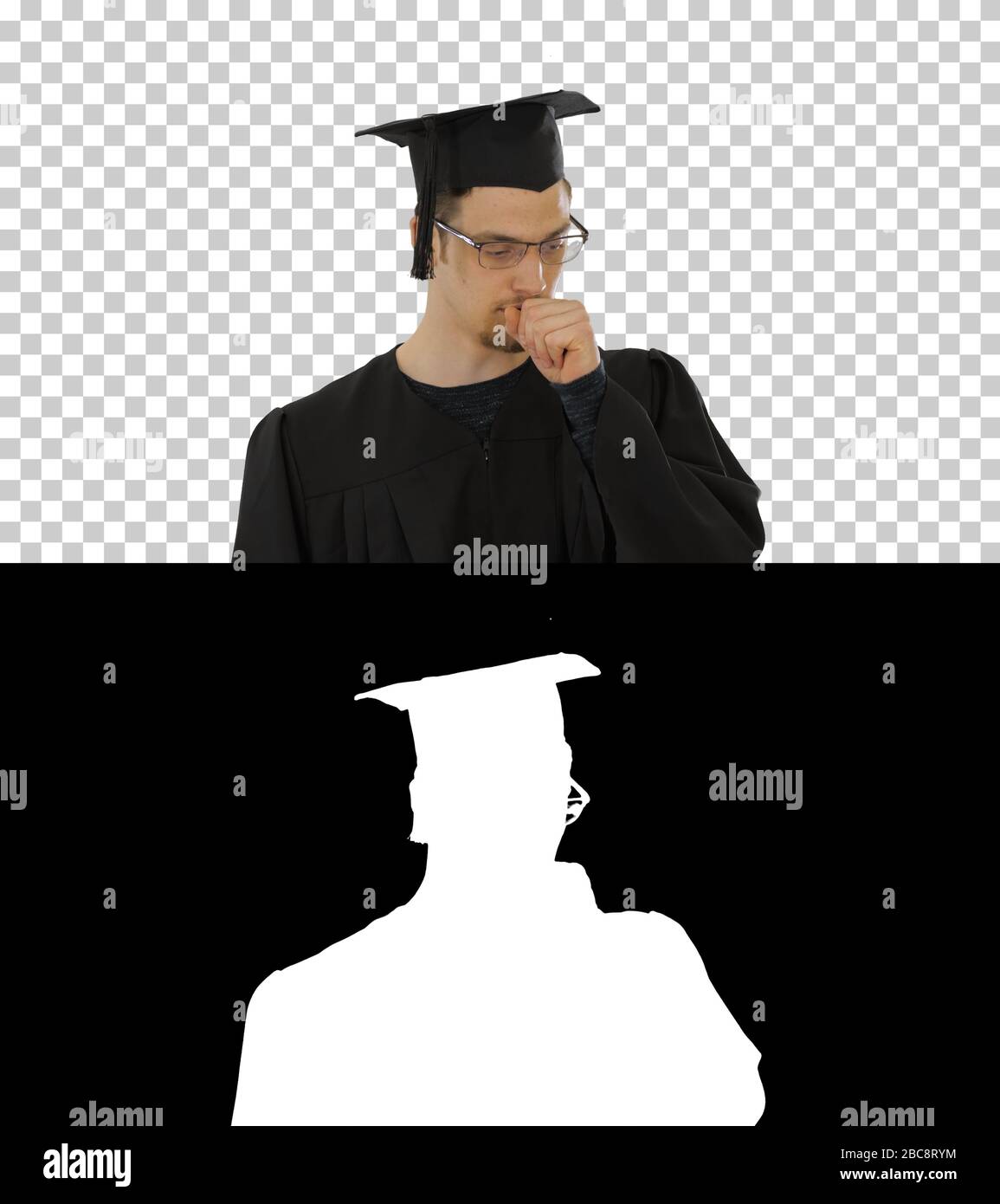 Junger Mann mit Husten und Krankheit, Alpha Channe Stockfoto
