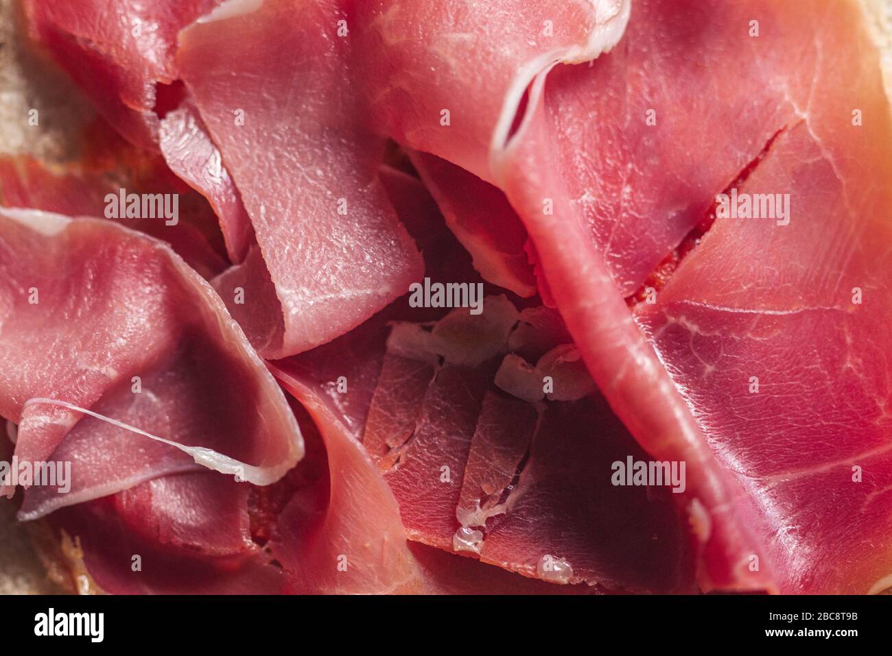 Serrano Schinkentextur, traditioneller spanischer Snack Stockfoto
