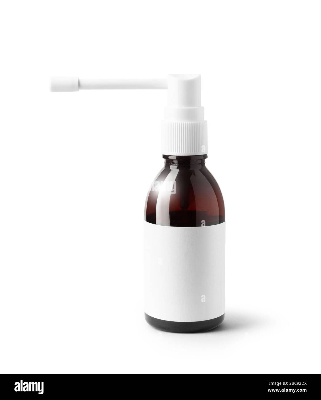 Kehle Spraymedizin isoliert auf weißem Hintergrund. Mit Beschneidungspfad Stockfoto