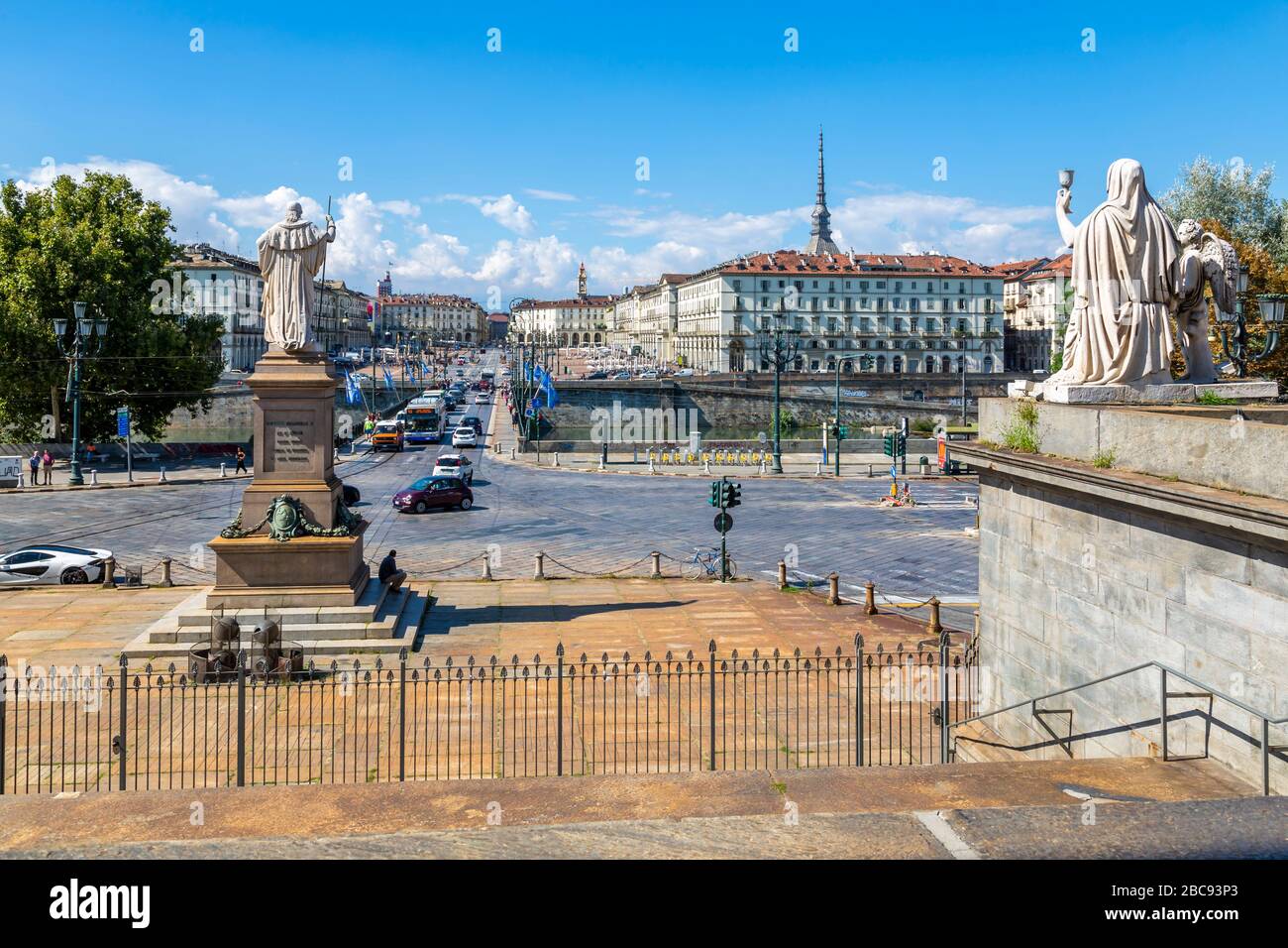 Blick auf Pont Vittorio Emanuele von der Kirche Gran Madre Di Dio, Turin, Piemont, Italien, Europa Stockfoto