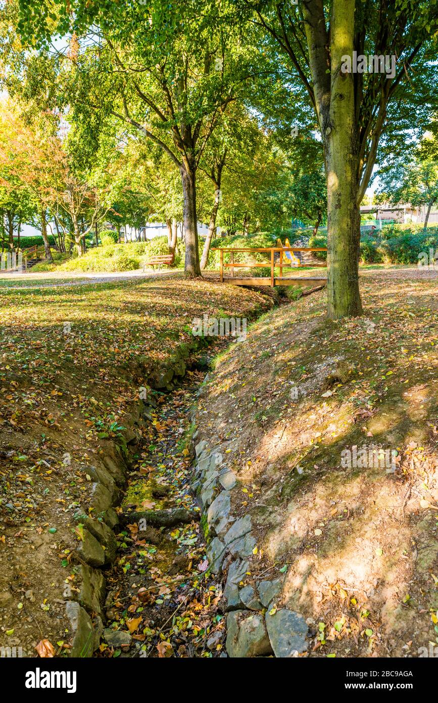 Bach im Vergnügungspark Simmertal, an der mittleren Nehe, Stockfoto