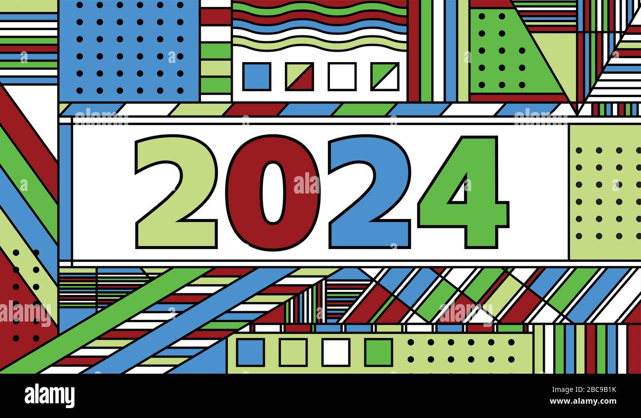 Das Jahr 2024 in abstrakten Mustern und Farben illustriert. Vector EPS 10 verfügbar. Stock Vektor