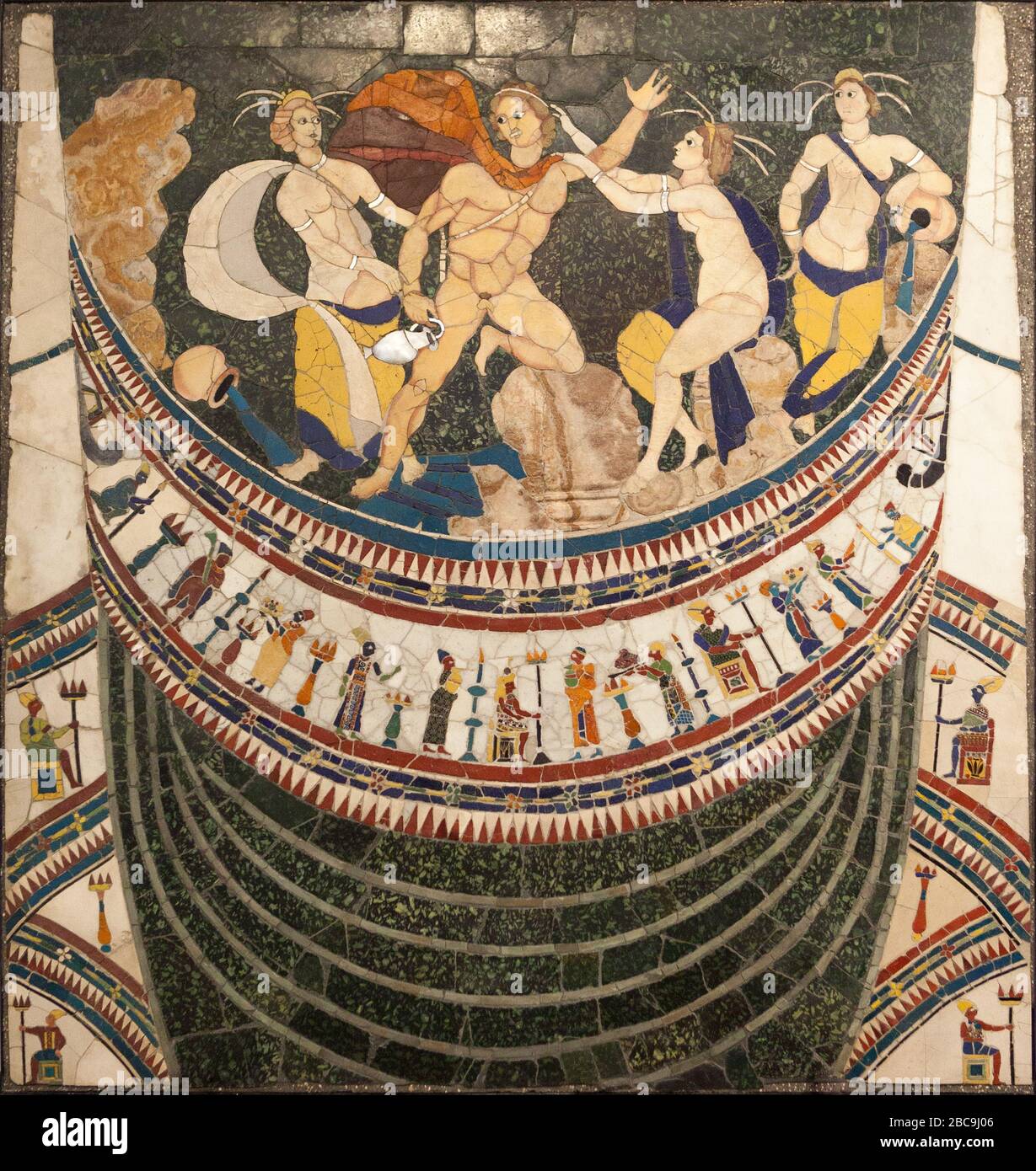 Römische 'Opus sectile'-Platte mit Hylas und den Nymphen aus der Basilika von Junius Bassus (Basilika Iunii Bassi), Esquiline Hill in Rom, Italien Stockfoto