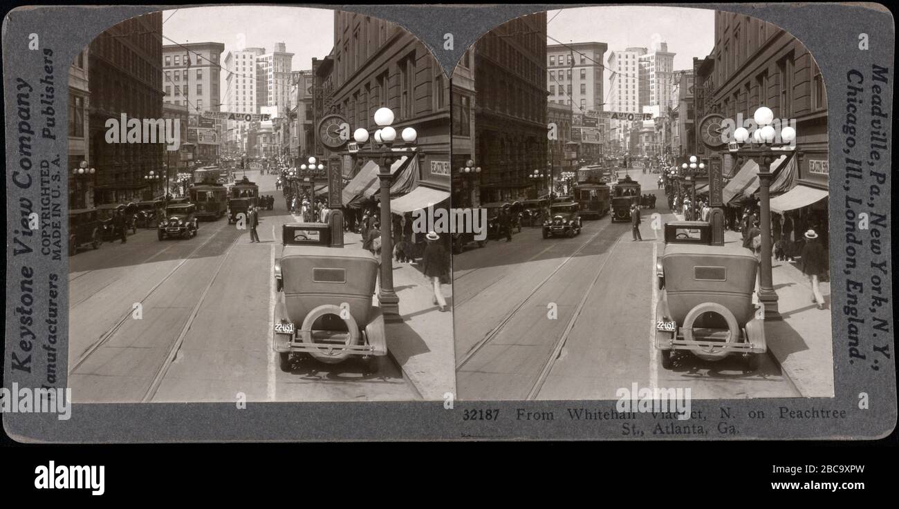 Vom Whitehall Viaduct, N. on Peachtree St., Atlanta, Georgia, USA, Stereo-Karte, Keystone View Company, 1929 Stockfoto