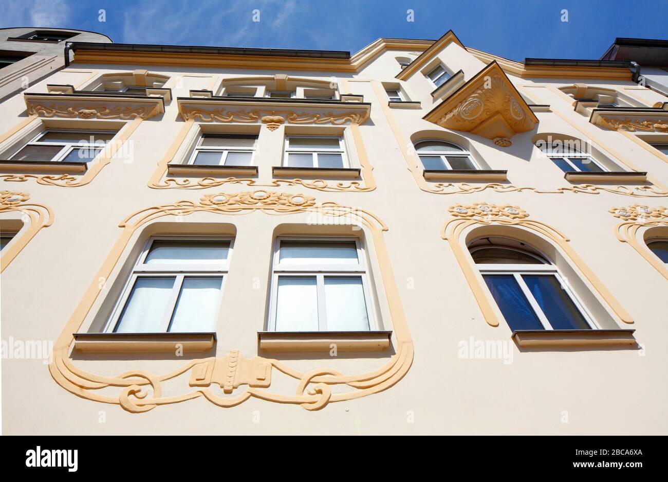 Wohnhaus, Fensterfront, Jugendstil, Schelfstadt, Mecklenburg-Vorpommern, Deutschland, Europa Stockfoto