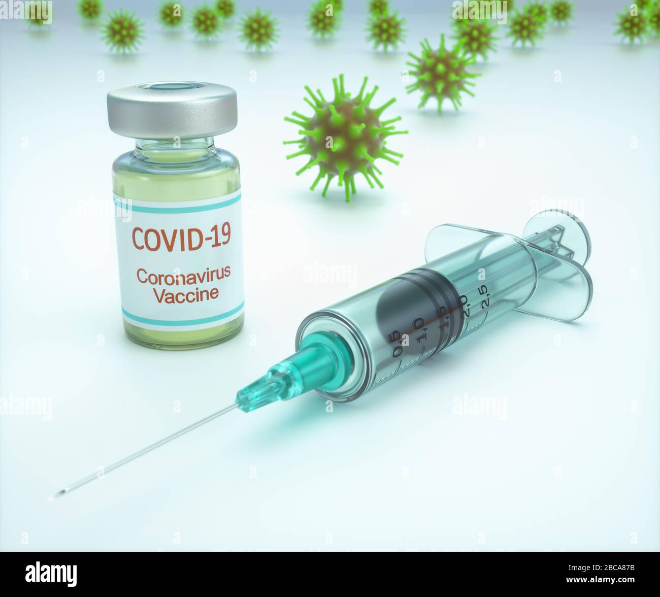 Covid-19-Impfstoff, konzeptionelle Kompositdarstellung. Covid-19 ist eine Atemwegserkrankung, die durch das SARS-COV-2-Coronavirus (zuvor 2019-nCoV) verursacht wird. Coronaviren verursachen Infektionen der Atemwege beim Menschen und sind mit häufigen Erkältungen, Pneumonie und SARS verbunden. SARS-COV-2 ist ein besonders virulenter Stamm, der Ende 2019 in Wuhan, China, entstanden ist. Covid-19 kann sich zu einer Lungenentzündung entwickeln und in einigen Fällen tödlich sein. Stockfoto