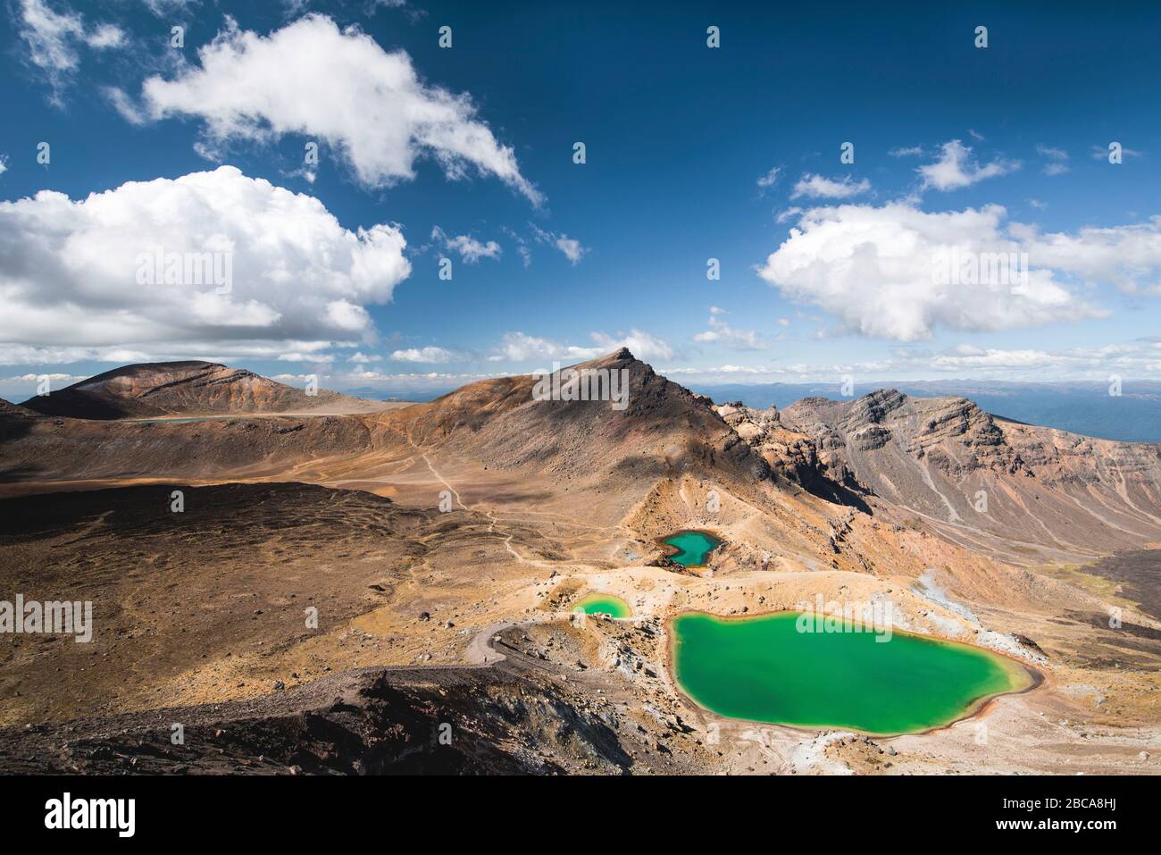 Blick auf die Smaragdseen im Tongariro National Park, Ruapehu District, Neuseeland Stockfoto