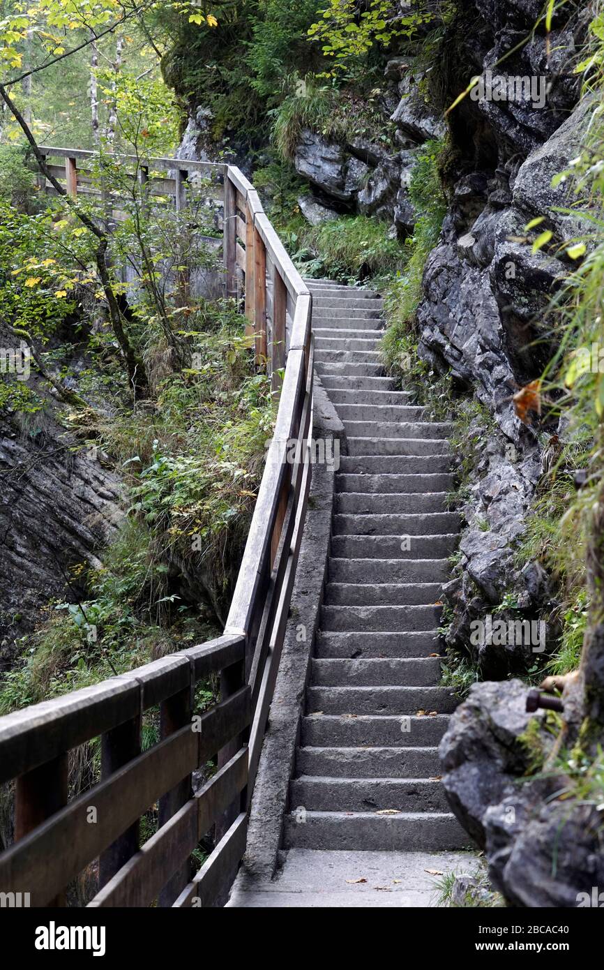 Deutschland, Bayern, Oberbayern, Berchtesgaden, Ramsau, Wimbachklamm, Betontreppe Stockfoto