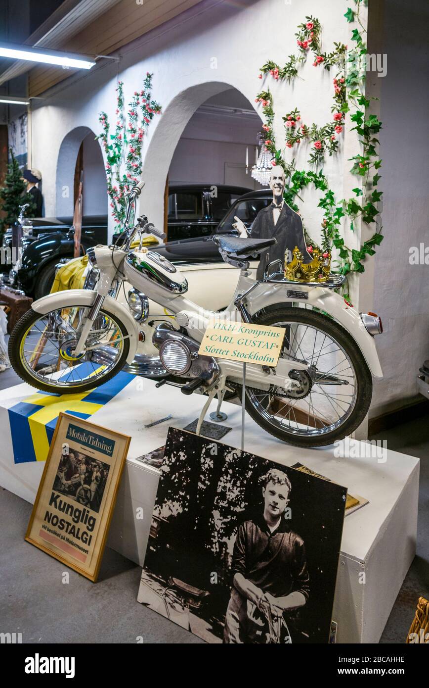 Schweden, Südostschweden, Lake Vattern Area, Motala, Motala Motor Museum, Moped, das dem heutigen schwedischen König Carl Gustav XVI. Gehörte, als er pr war Stockfoto