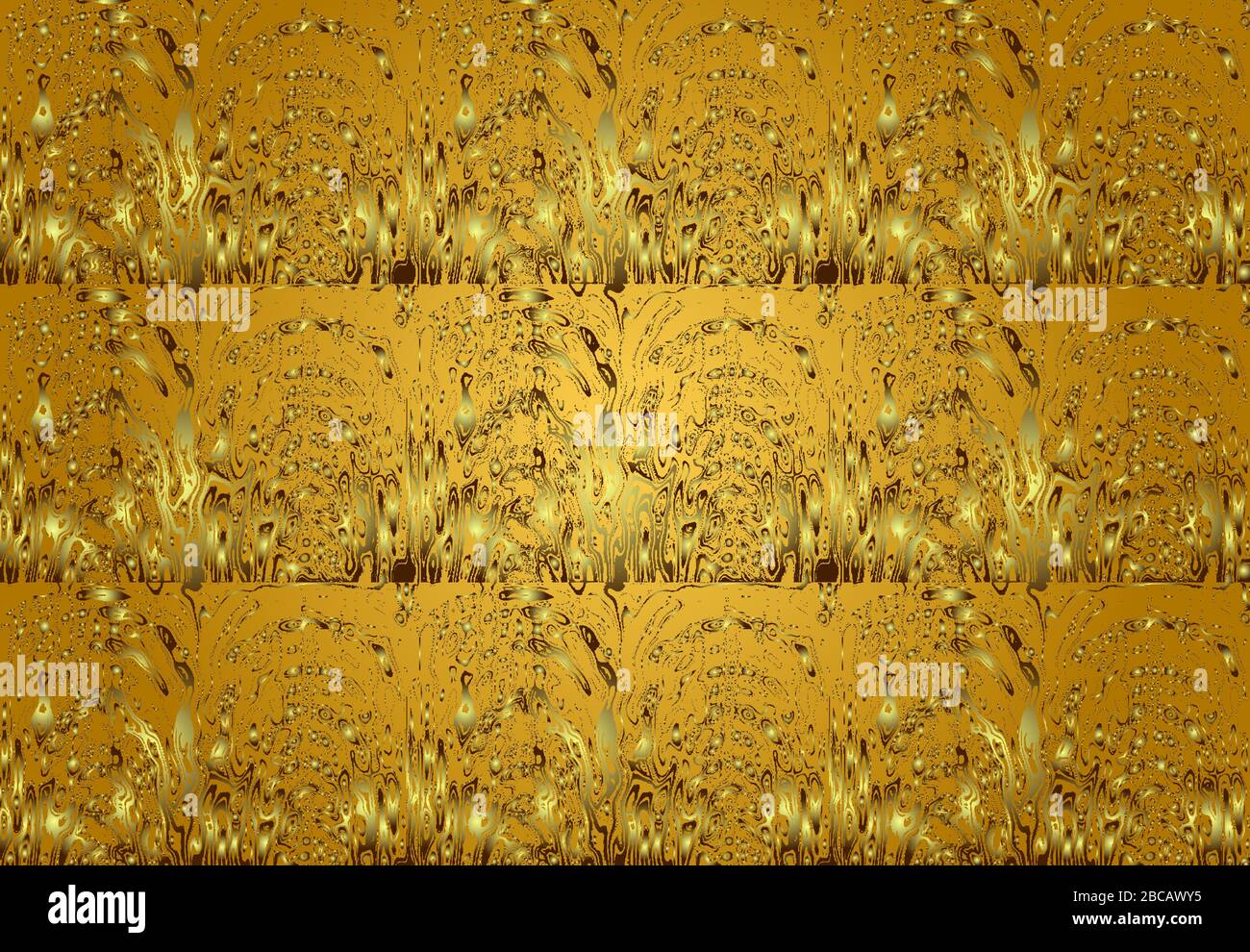 Abstrakter Vektor kosmischer psychedelischer goldener Gradientenhintergrund. Fraktal glänzende Elemente. Stock Vektor