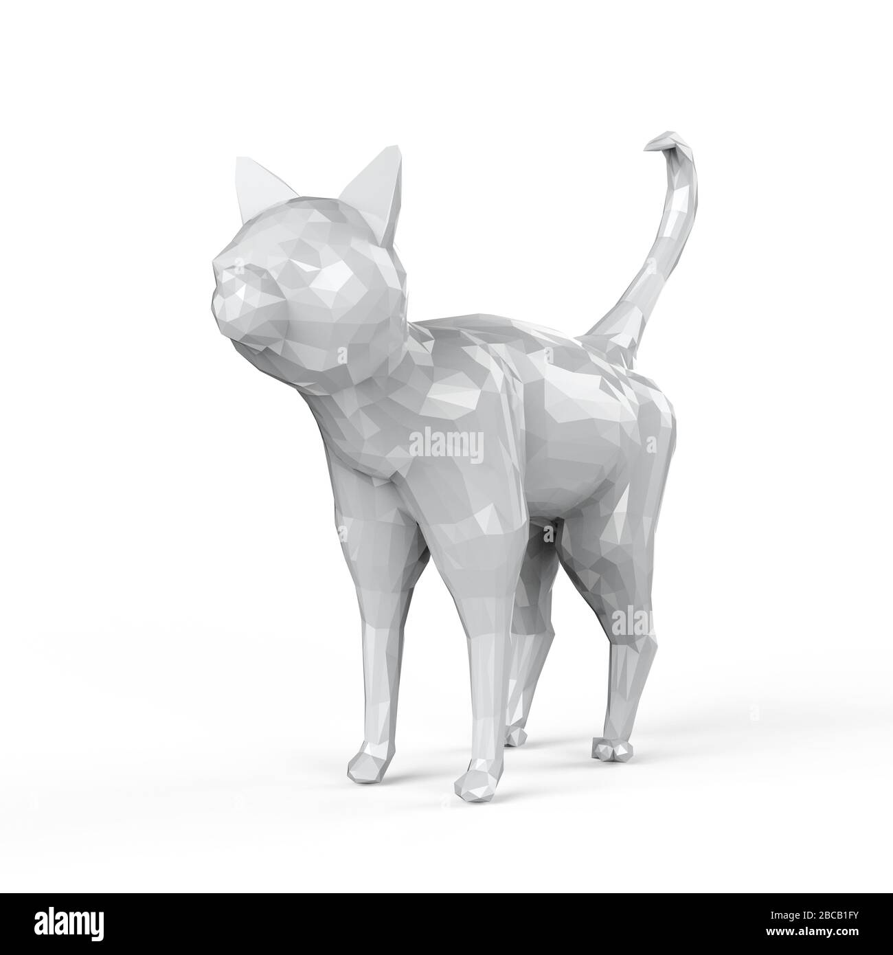 3D-Rendering mit Polygonalkatze auf weißem Hintergrund Stockfoto