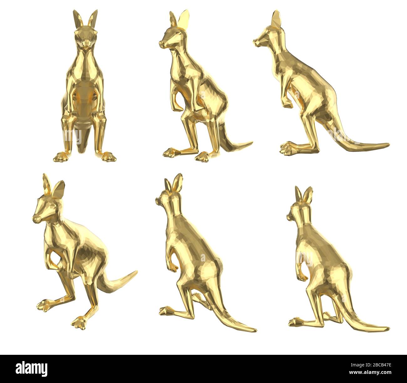 3D-Rendering-Set aus polygonalen Kängurus, isoliert auf Weiß Stockfoto